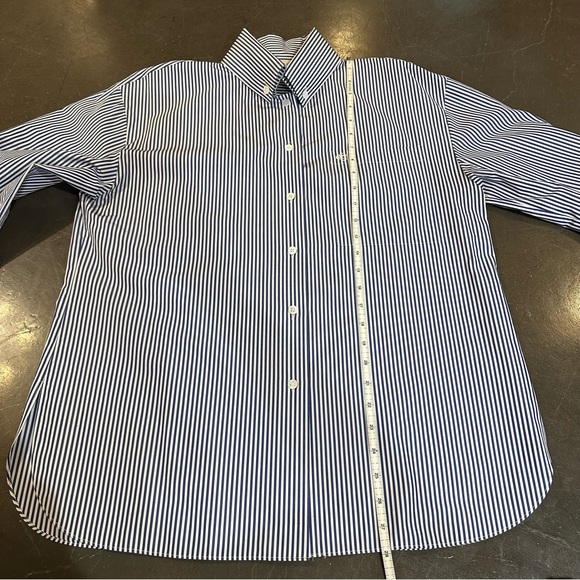 Lafayette 148 - Striped Button Down Long Sleeve Shirt - Blue White - Size M - Picture 6 of 12